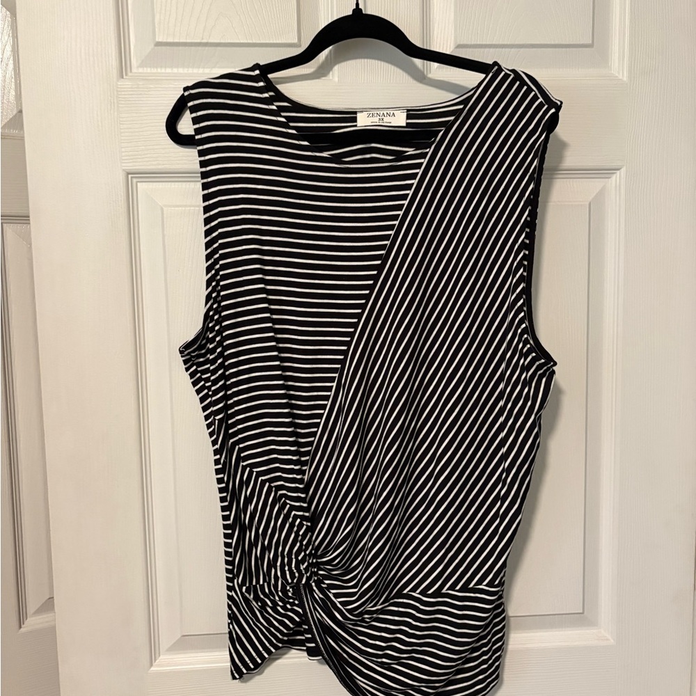 Zenana Outfitters Black and White Striped Tank Top